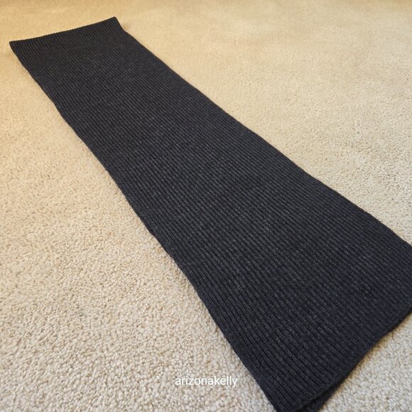 NWOT Extra Fine Merino Wool Scarf Italian Yarn Charcoal Grey Ribbed - Picture 9 of 13